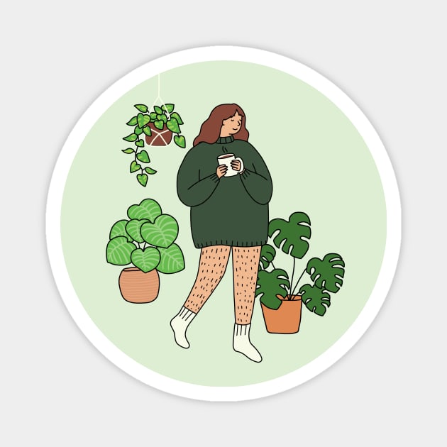 Coffee and plants, no pants Magnet by Ashleigh Green Studios